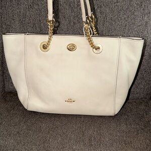 Coach Ivory Leather Tote with Gold Accents